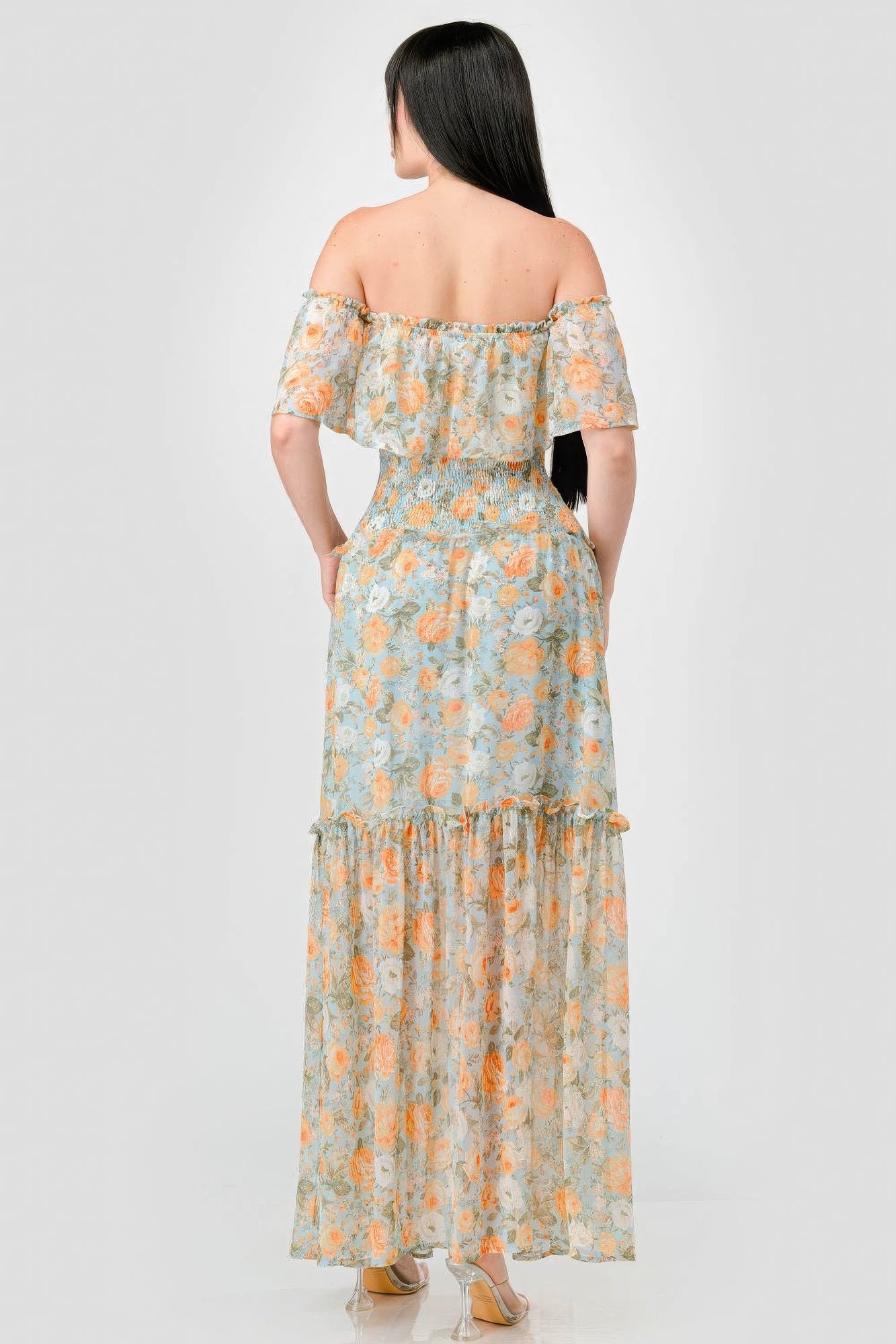Floral Off Shoulder Wedding Guest Maxi Dress