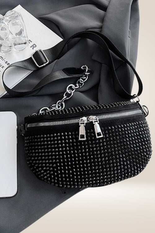 Rhinestone Vegan Leather Sling Bag - TGC Boutique - Sling Bag