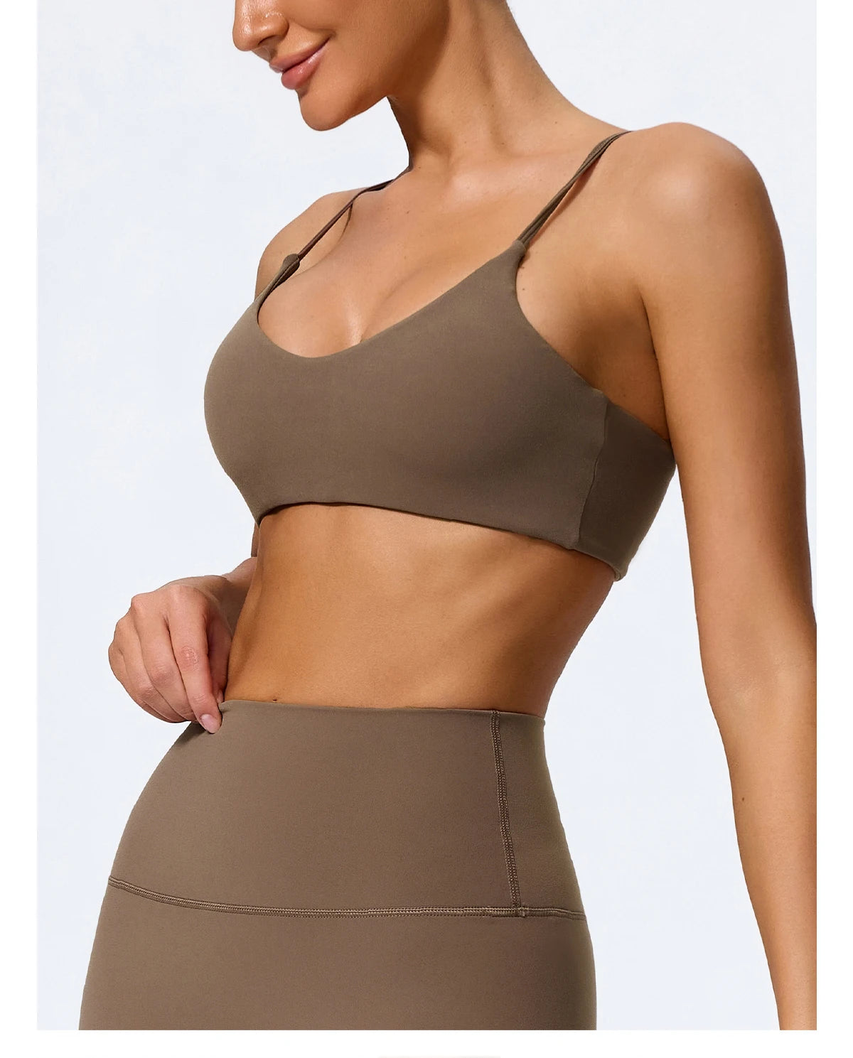 Caramel brown biker shorts close view of the high waistband