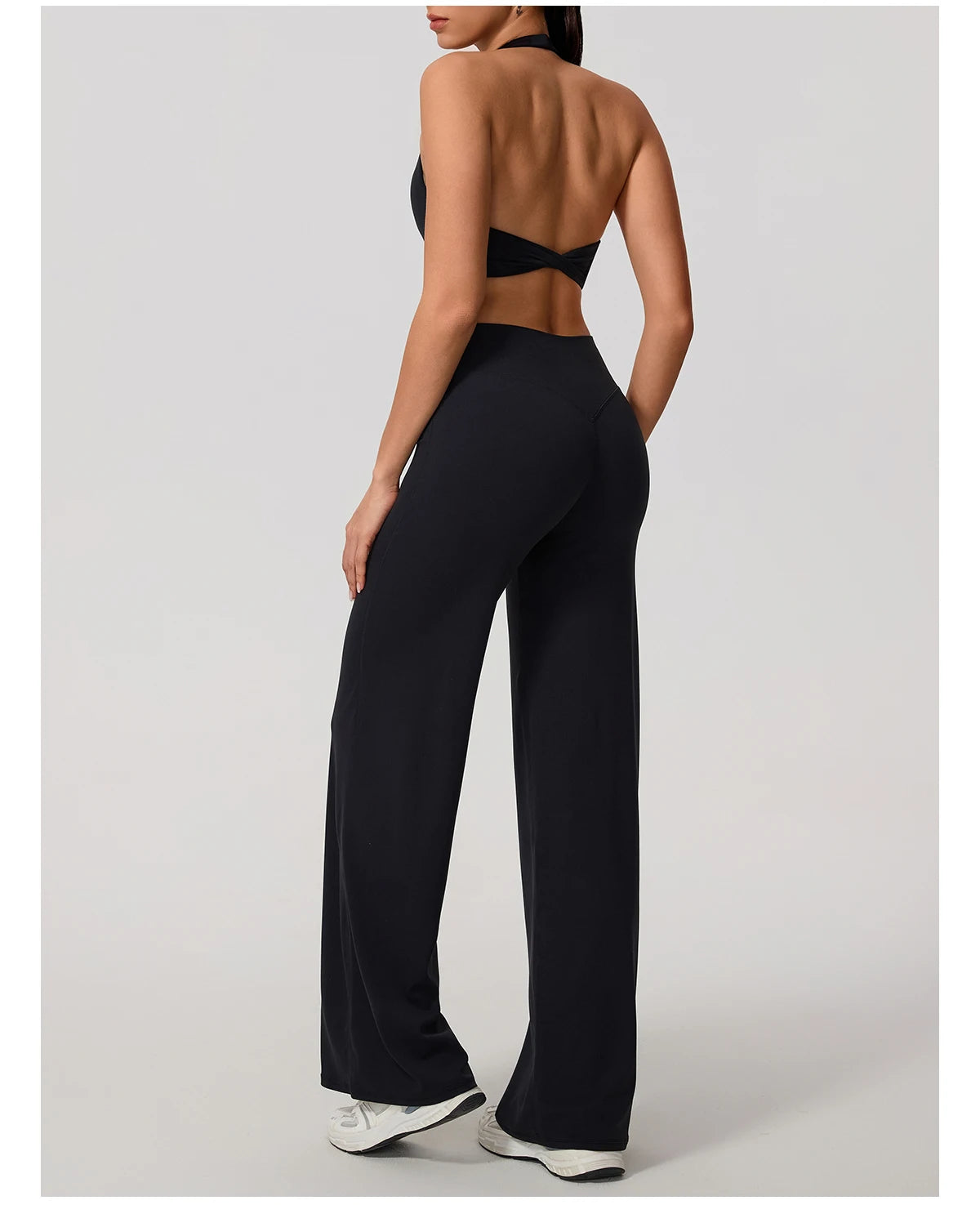 Black workout set three quarter view on model