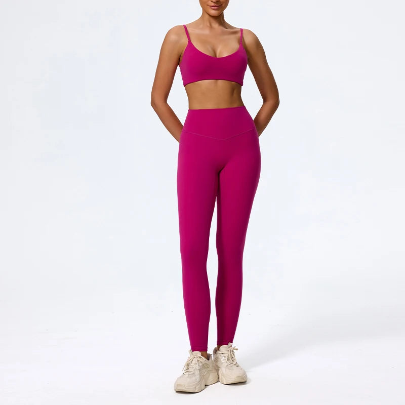 Rose red leggings set colour swatch, full length front view