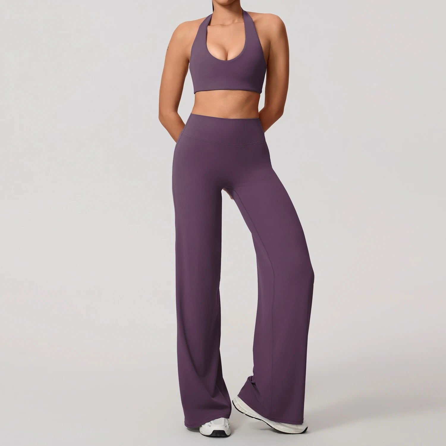 Smoke purple workout set colour swatch, full length front view