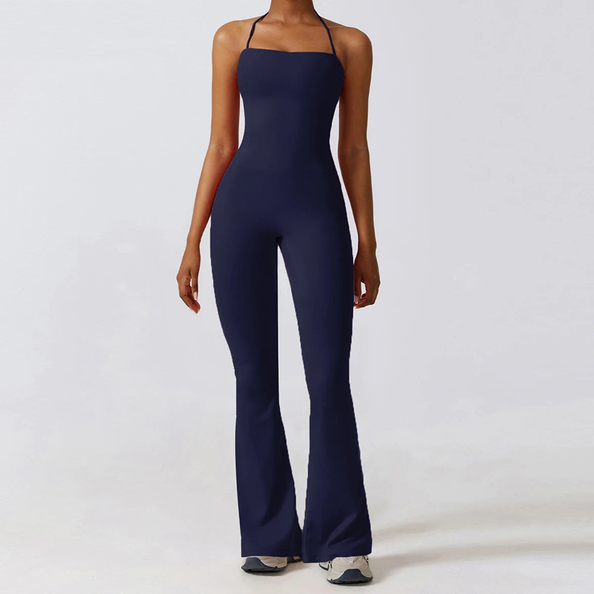 Navy blue jumpsuit colour swatch, full length front view