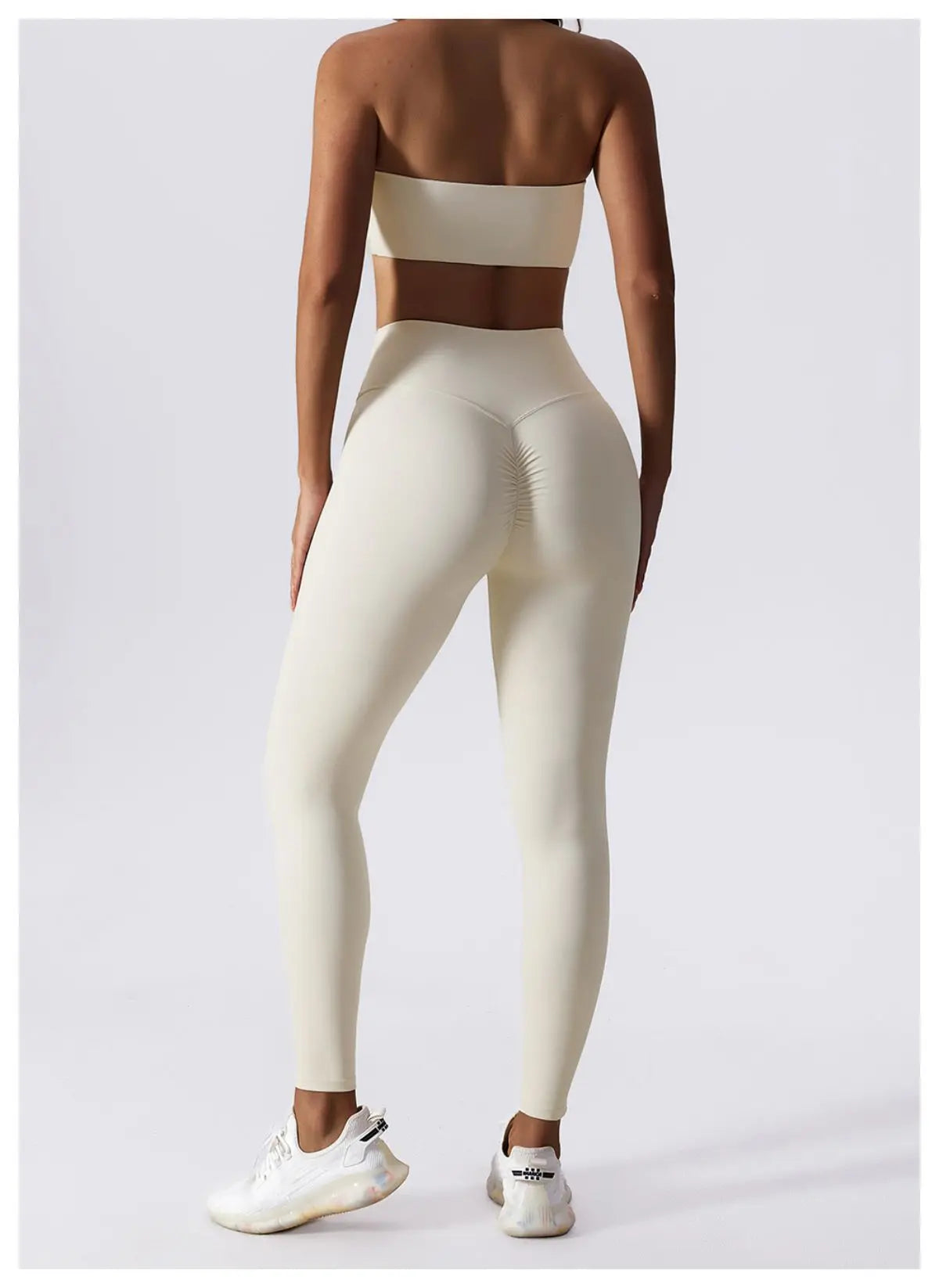 Ivory bandeau bra and leggings, full length back view