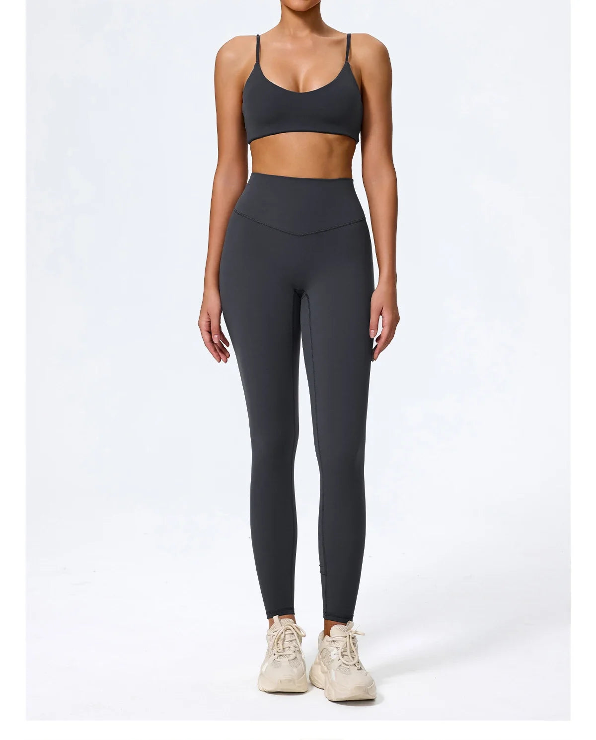 Navy blue leggings for women with sports bra, front view