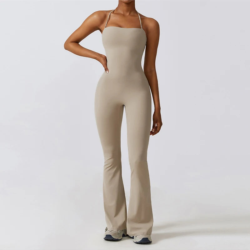 Sand jumpsuit colour swatch, full length front view