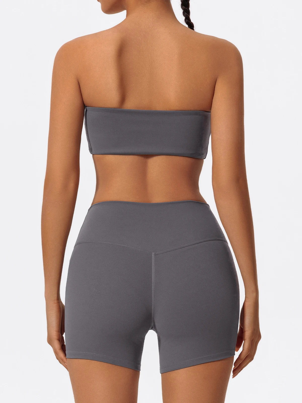 Grey workout set back view on model