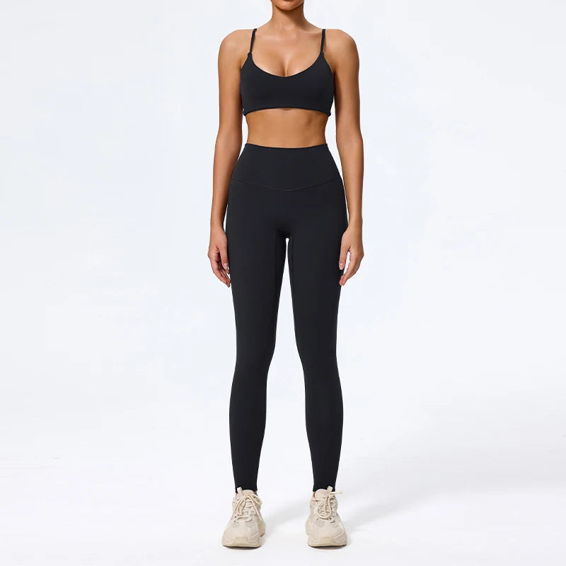 Black leggings set colour swatch, full length front view