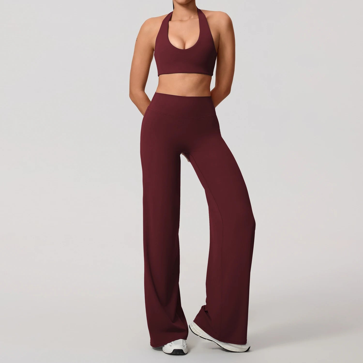 Rouge red workout set colour swatch, full length front view