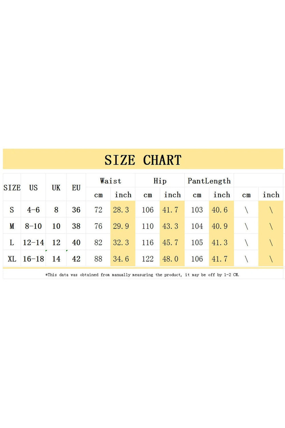 Barrel jeans size chart with waist, hip and length measurements for sizes S to XL