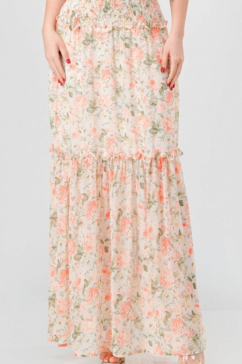 Floral Chiffon Off Shoulder Tiered Maxi Dress - TGC Boutique - maxi dress