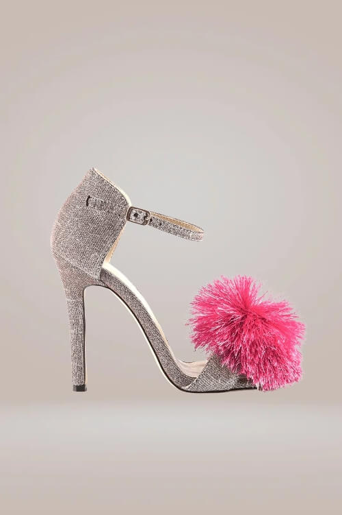 Glitter Stiletto High Heel Pink Sandals With Fluffy Fur Shoes - TGC Boutique - Pink Heels