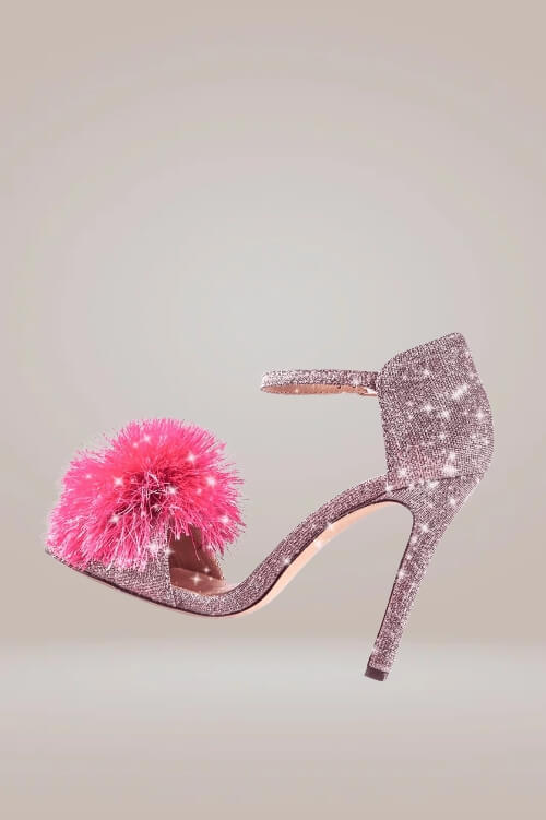 Glitter Stiletto High Heel Pink Sandals With Fluffy Fur Shoes - TGC Boutique - Pink Heels