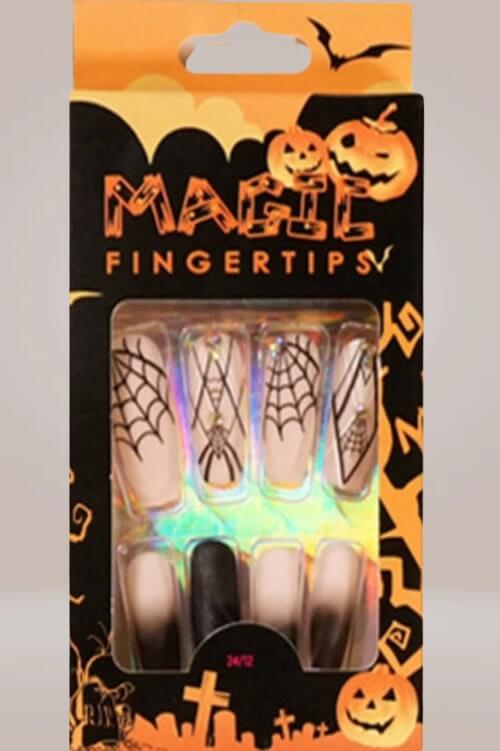 Halloween Spider Web Coffin Tip Press On Nails Kit - TGC Boutique - Halloween Press On Nails