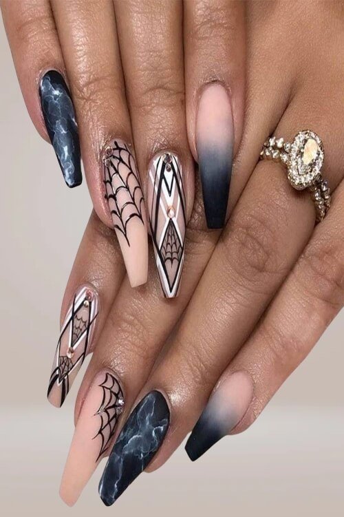 Halloween Spider Web Coffin Tip Press On Nails Kit - TGC Boutique - Halloween Press On Nails