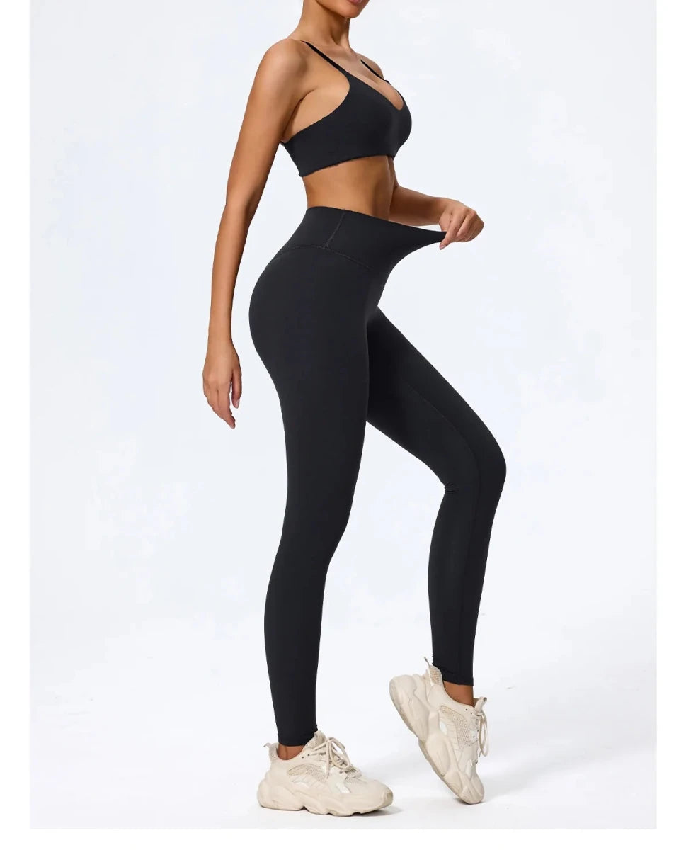 Black squat proof leggings, side view, walking