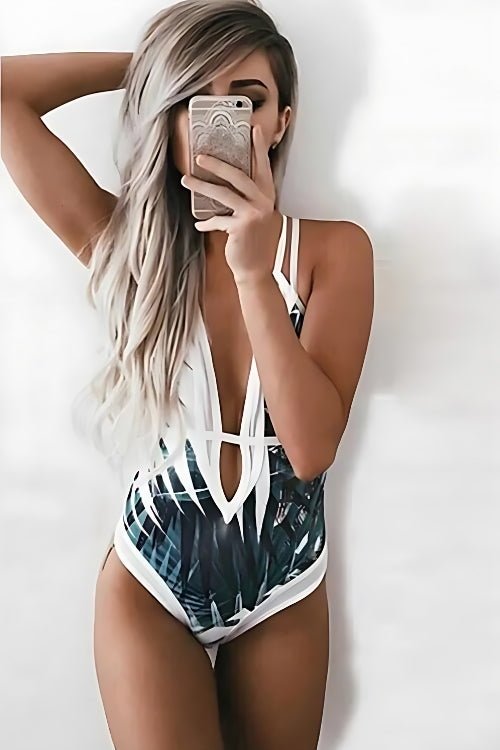 High Waisted Tropical Palm Leaf One Piece Swimsuit - TGC Boutique - Tropical Swimsuit