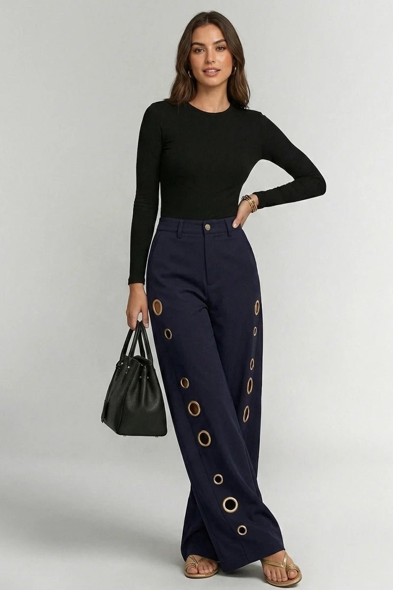 High Waisted Wide Leg Pants with Grommets - TGC Boutique - Pants