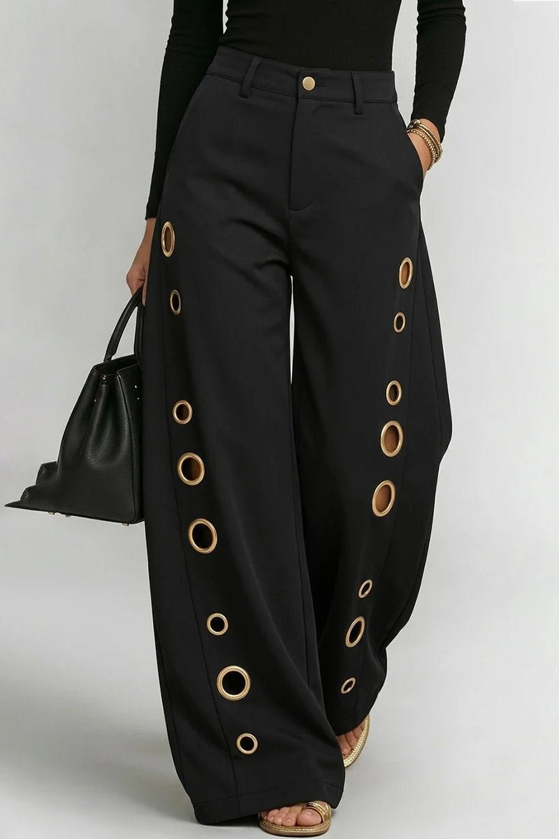 High Waisted Wide Leg Pants with Grommets - TGC Boutique - Pants