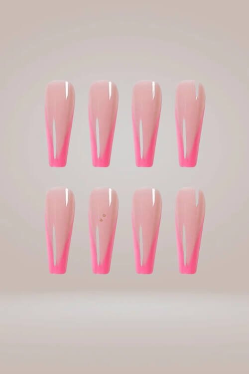 Hot Pink Long Coffin French Tip Press On Nails - TGC Boutique - Press On Nails