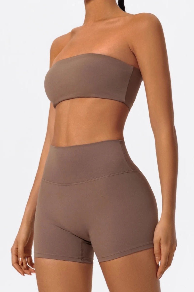 Matching Workout Set with Strapless Sports Bra and Shorts - TGC Boutique - Activewear Sets