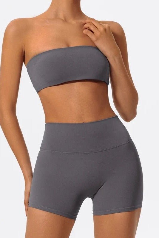 Matching Workout Set with Strapless Sports Bra and Shorts - TGC Boutique - Activewear Sets