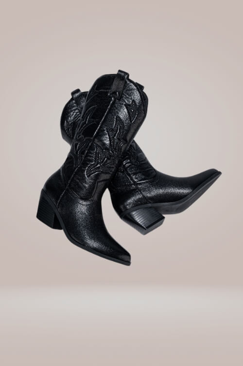 Mid-Calf Metallic Black Cowboy Boots - TGC Boutique - Boots