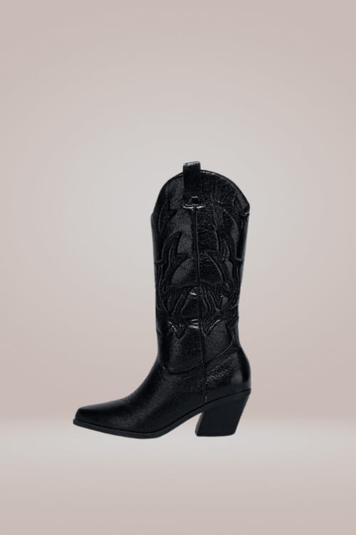 Mid-Calf Metallic Black Cowboy Boots - TGC Boutique - Boots