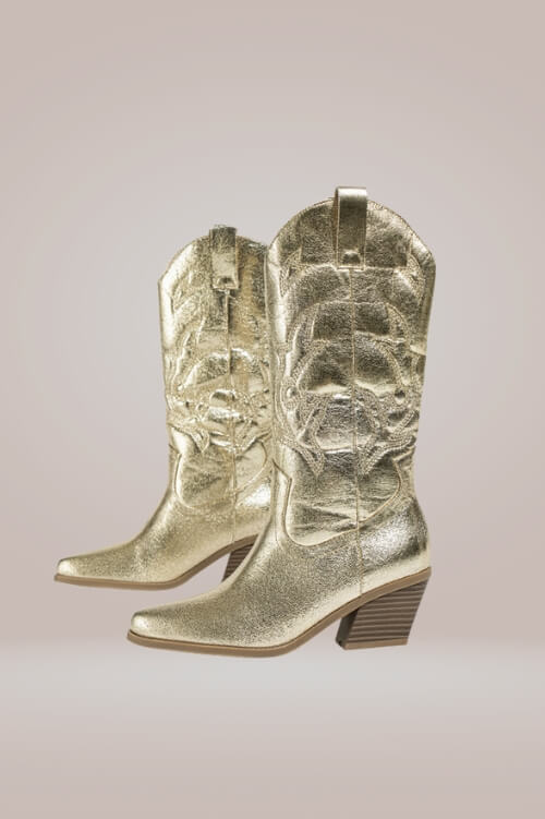 Mid Calf Metallic Gold Cowboy Boots - TGC Boutique - Boots
