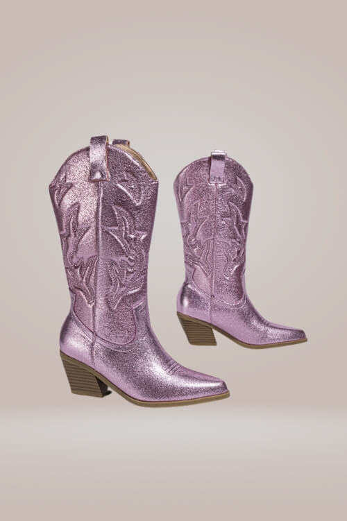 Mid Calf Metallic Pink Cowboy Boots - TGC Boutique - Boots