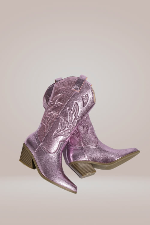 Mid Calf Metallic Pink Cowboy Boots - TGC Boutique - Boots