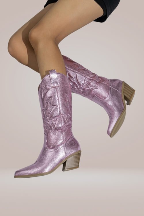 Mid Calf Metallic Pink Cowboy Boots - TGC Boutique - Boots