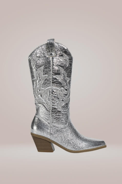 Mid Calf Metallic Silver Cowboy Boots - TGC Boutique - Boots