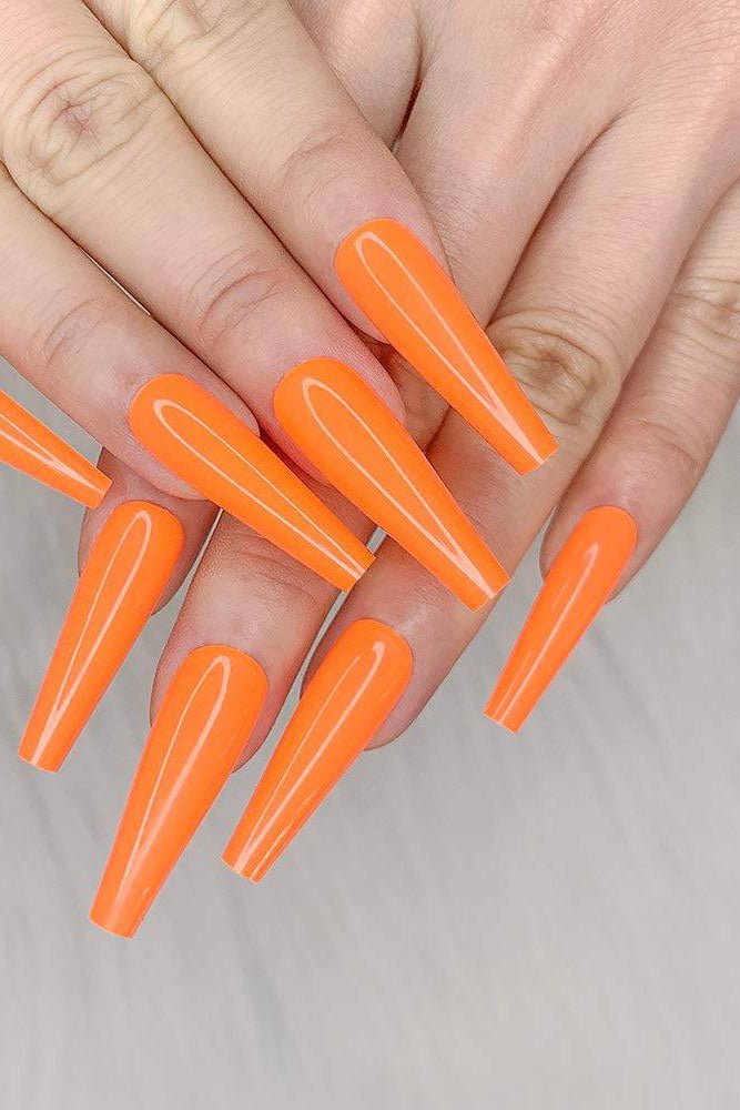 Orange Press On Nails, Extra Long Glossy Coffin Kit - TGC Boutique - Press On Nails