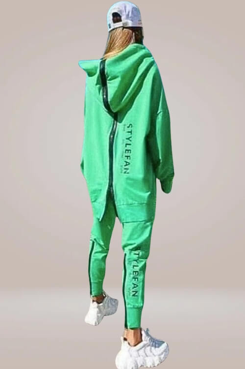 Organic Cotton Sports Sweatshirt Back Zipper Hooded Two-piece Set - TGC Boutique - Sweatshirt 2 Piece Set