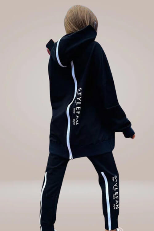 Organic Cotton Sports Sweatshirt Back Zipper Hooded Two-piece Set - TGC Boutique - Sweatshirt 2 Piece Set