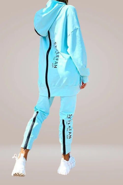 Organic Cotton Sports Sweatshirt Back Zipper Hooded Two-piece Set - TGC Boutique - Sweatshirt 2 Piece Set