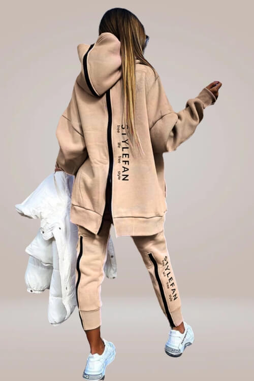 Organic Cotton Sports Sweatshirt Back Zipper Hooded Two-piece Set - TGC Boutique - Sweatshirt 2 Piece Set