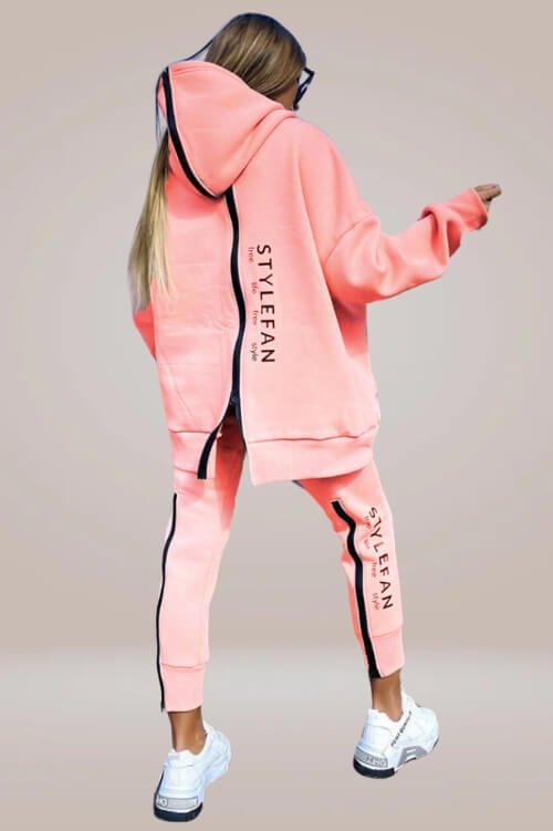 Organic Cotton Sports Sweatshirt Back Zipper Hooded Two-piece Set - TGC Boutique - Sweatshirt 2 Piece Set