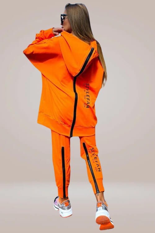 Organic Cotton Sports Sweatshirt Back Zipper Hooded Two-piece Set - TGC Boutique - Sweatshirt 2 Piece Set