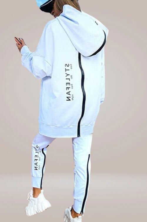 Organic Cotton Sports Sweatshirt Back Zipper Hooded Two-piece Set - TGC Boutique - Sweatshirt 2 Piece Set