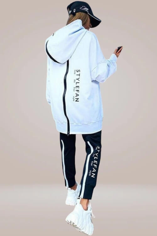 Organic Cotton Sports Sweatshirt Back Zipper Hooded Two-piece Set - TGC Boutique - Sweatshirt 2 Piece Set