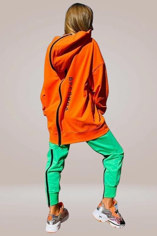 Organic Cotton Sports Sweatshirt Back Zipper Hooded Two-piece Set - TGC Boutique - Sweatshirt 2 Piece Set