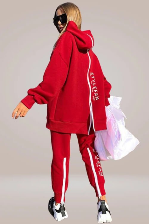 Organic Cotton Sports Sweatshirt Back Zipper Hooded Two-piece Set - TGC Boutique - Sweatshirt 2 Piece Set