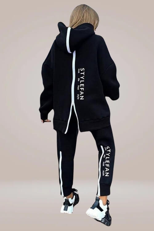 Organic Cotton Sports Sweatshirt Back Zipper Hooded Two-piece Set - TGC Boutique - Sweatshirt 2 Piece Set