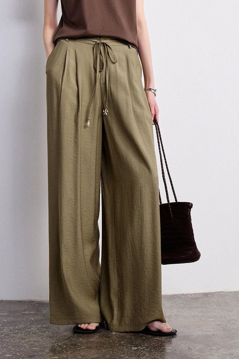 Palazzo Pants for Women, Flowy Pleated Drawstring Pants - TGC Boutique - Pants