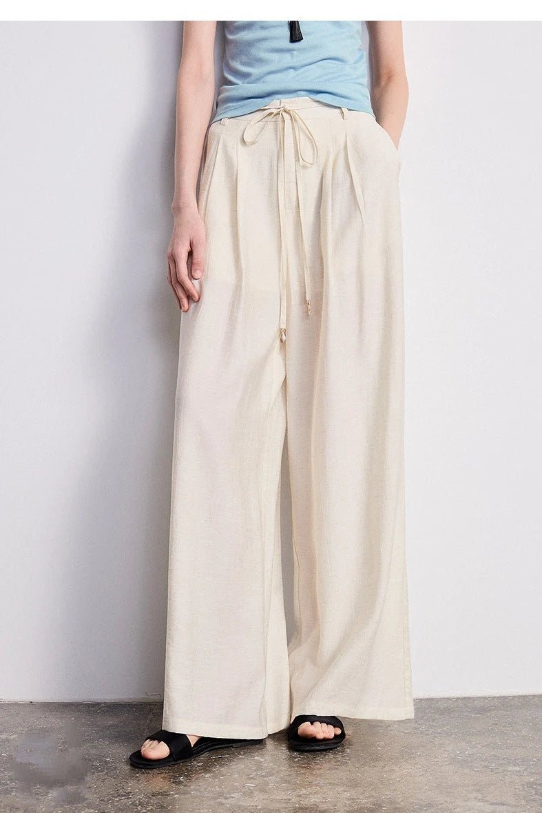 Palazzo Pants for Women, Flowy Pleated Drawstring Pants - TGC Boutique - Pants