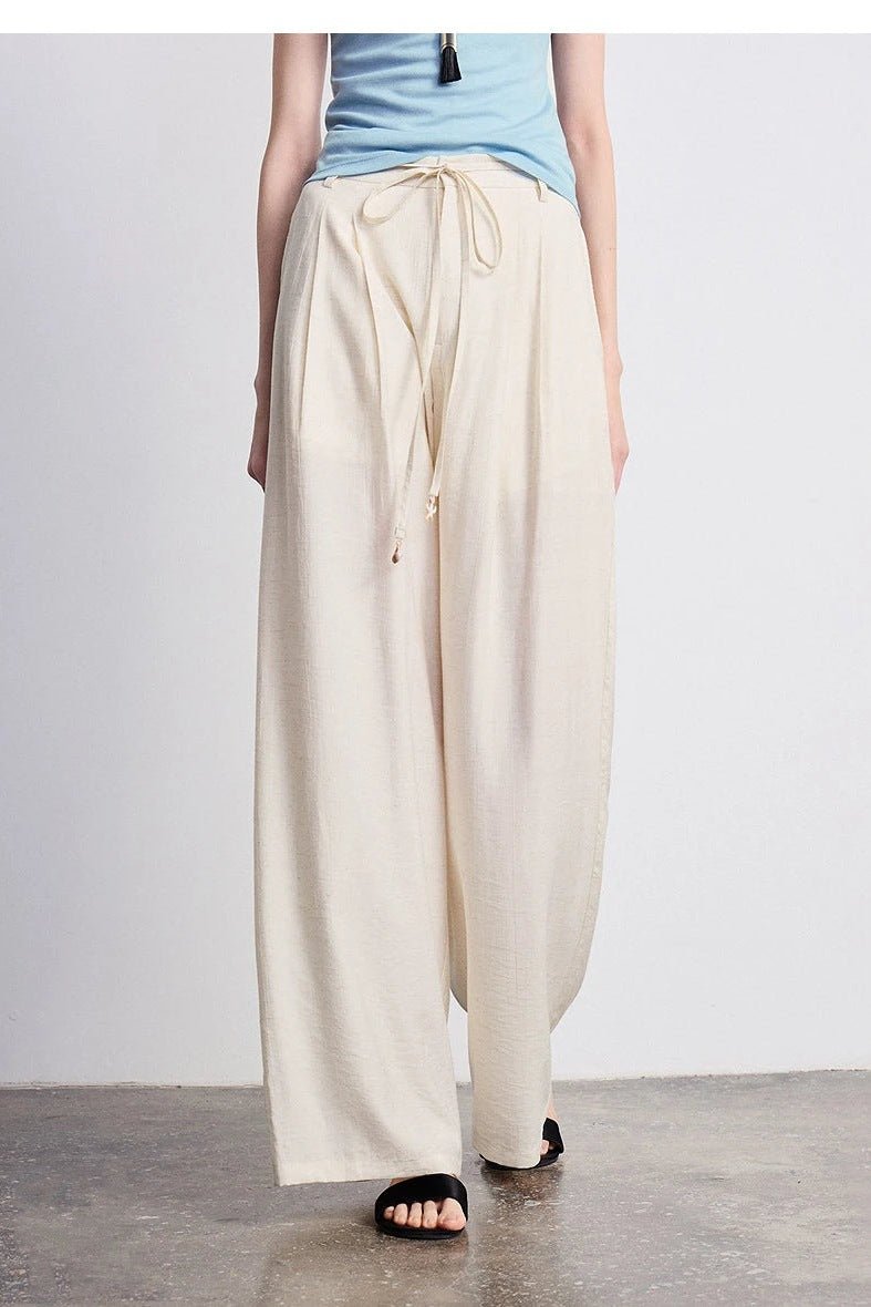 Palazzo Pants for Women, Flowy Pleated Drawstring Pants - TGC Boutique - Pants