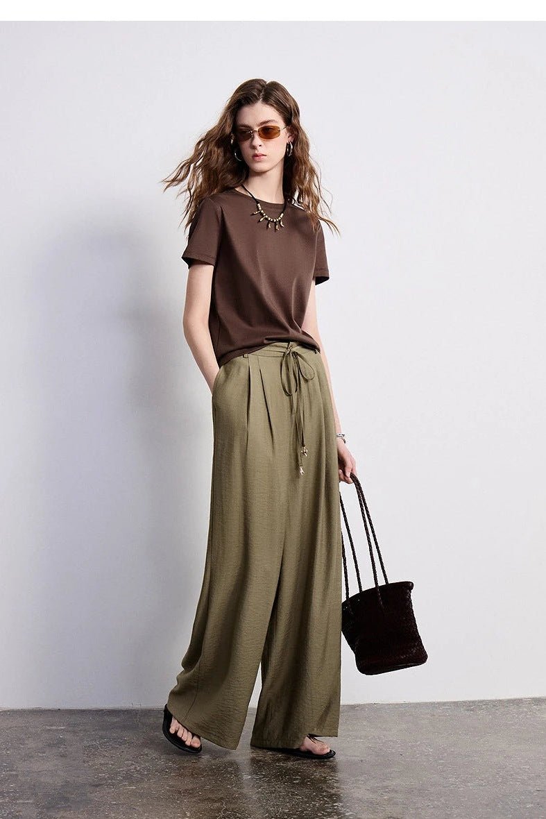 Palazzo Pants for Women, Flowy Pleated Drawstring Pants - TGC Boutique - Pants