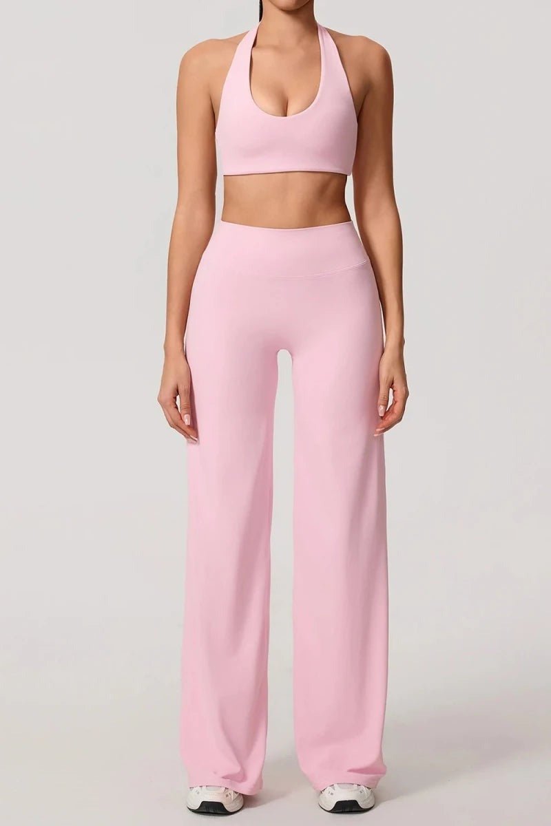 Pilates Outfit with Halter Bra and Wide Leg Trousers - TGC Boutique - Activewear Sets